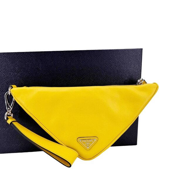 Prada  Triangle Leather Clutch Yellow - Picture 3 of 13